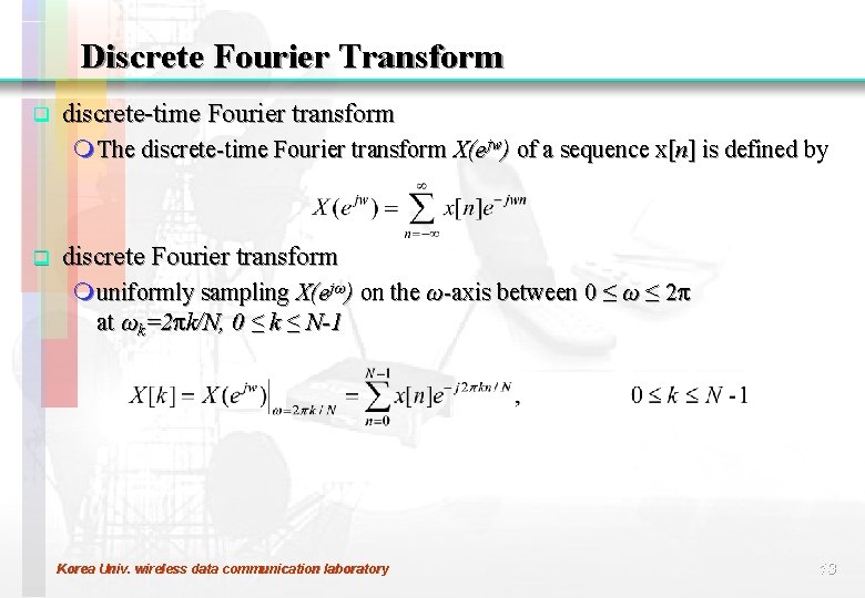 Discrete Fourier Transform q discrete-time Fourier transform m The discrete-time Fourier transform X(ejw) of
