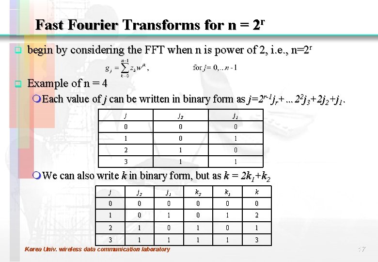 Fast Fourier Transforms for n = 2 r q begin by considering the FFT