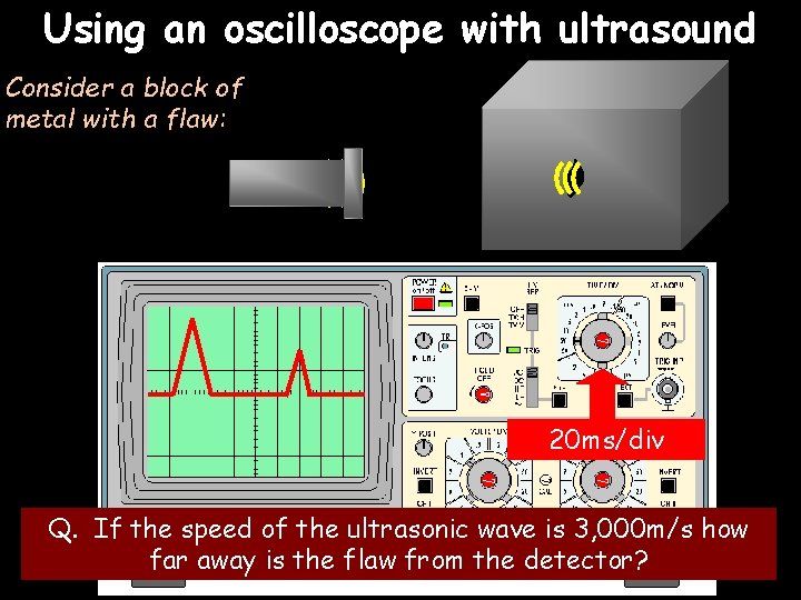 Using an oscilloscope with ultrasound Consider a block of metal with a flaw: 20