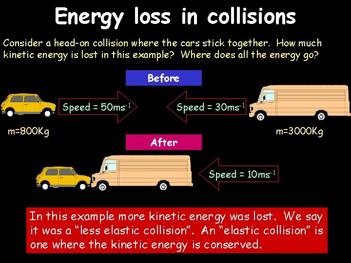 Energy loss in collisions Consider a head-on collision where the cars stick together. How