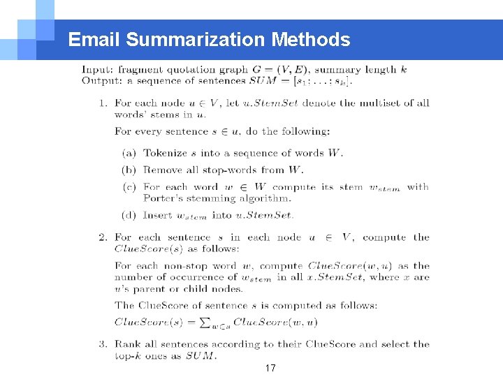 Email Summarization Methods 17 