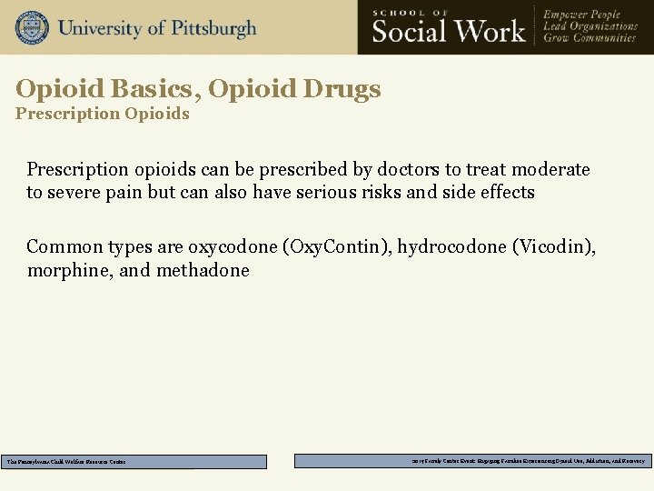 Opioid Basics, Opioid Drugs Prescription Opioids Prescription opioids can be prescribed by doctors to