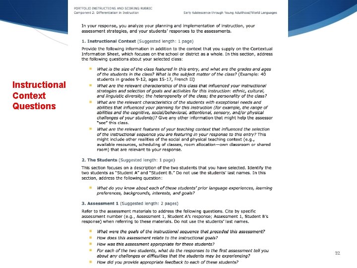 Instructional Context Questions 32 