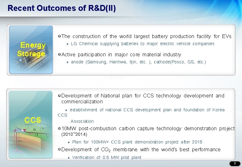 Recent Outcomes of R&D(II) Energy Storage The construction of the world largest battery production