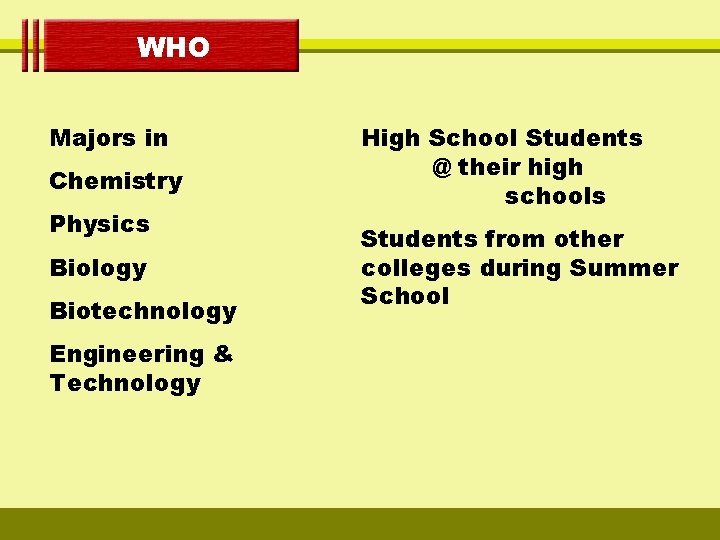 WHO Majors in Chemistry Physics Biology Biotechnology Engineering & Technology High School Students @