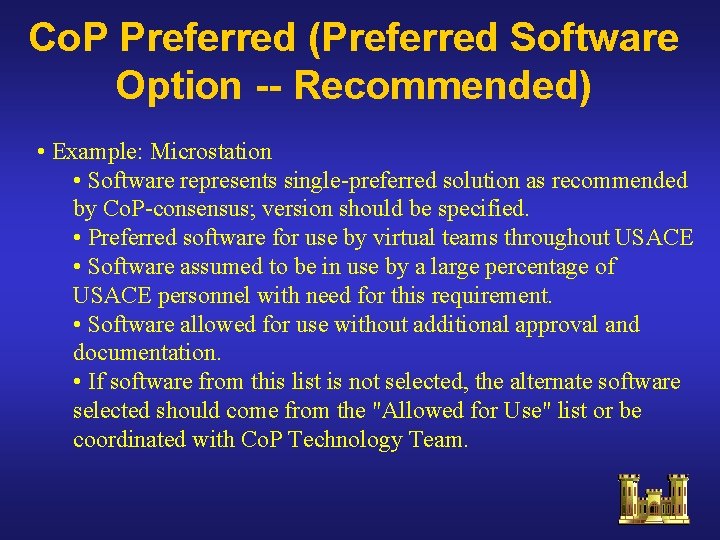 Co. P Preferred (Preferred Software Option -- Recommended) • Example: Microstation • Software represents Co. P Preferred (Preferred Software Option -- Recommended) • Example: Microstation • Software represents