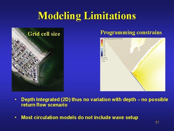 Modeling Limitations Grid cell size Programming constrains • Depth Integrated (2 D) thus no Modeling Limitations Grid cell size Programming constrains • Depth Integrated (2 D) thus no