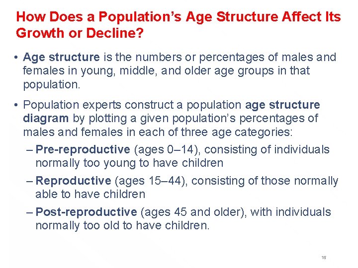 How Does a Population’s Age Structure Affect Its Growth or Decline? • Age structure