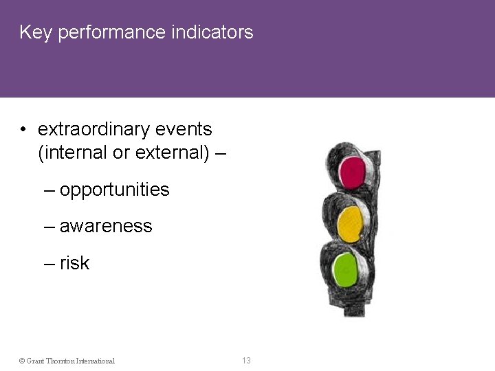 Key performance indicators • extraordinary events (internal or external) – – opportunities – awareness