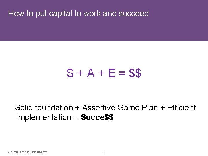 How to put capital to work and succeed S + A + E =