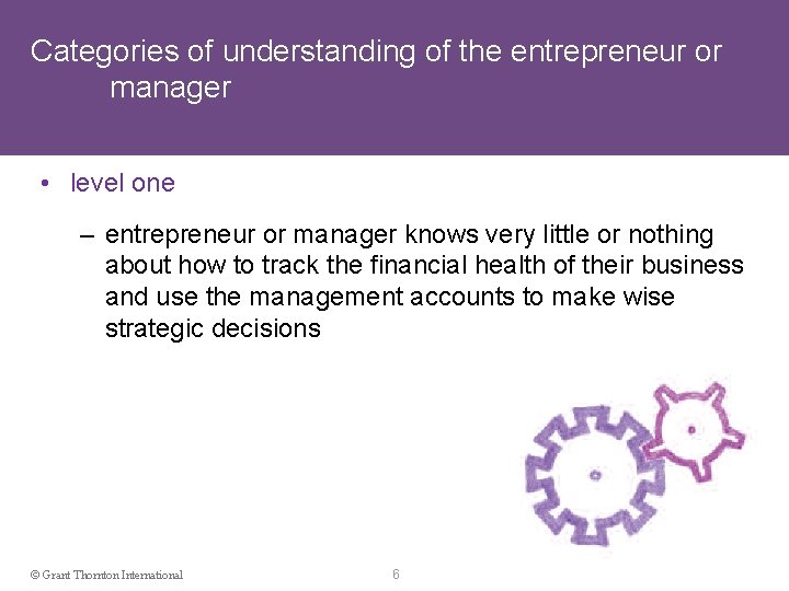 Categories of understanding of the entrepreneur or manager • level one – entrepreneur or