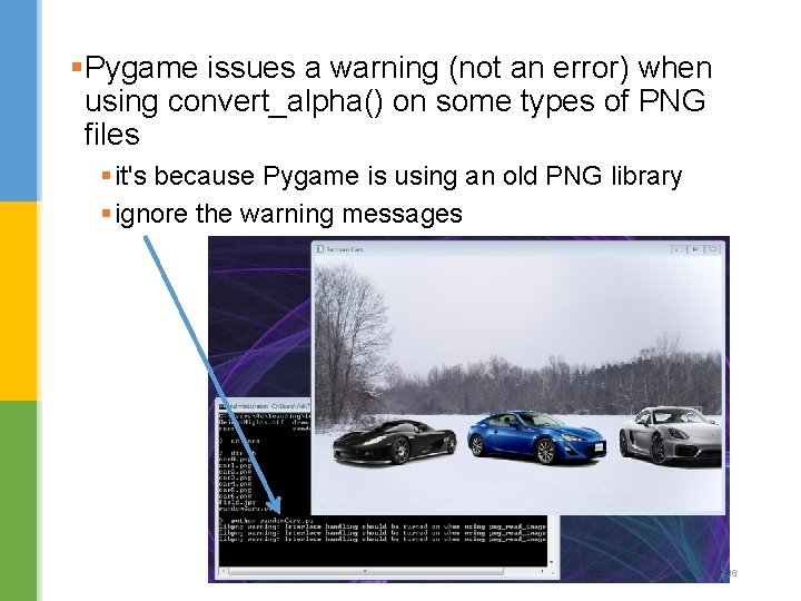 §Pygame issues a warning (not an error) when using convert_alpha() on some types of