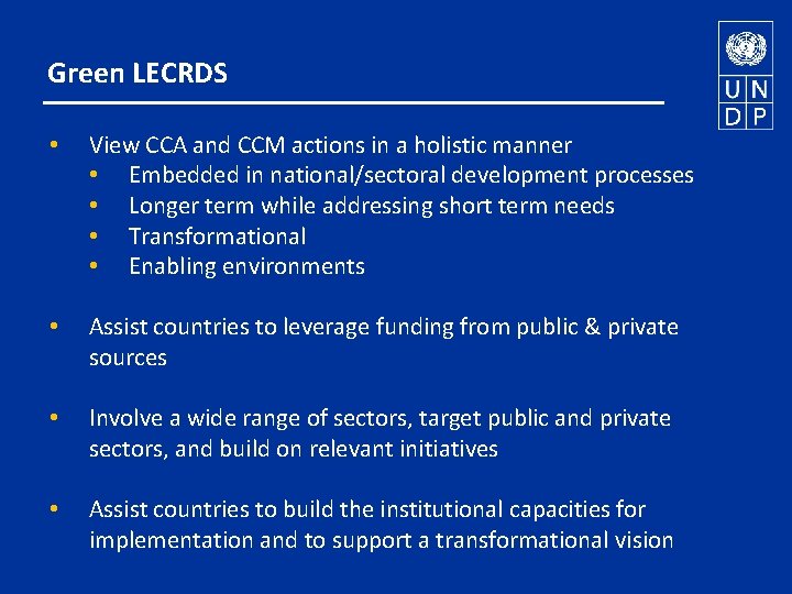 Green LECRDS • View CCA and CCM actions in a holistic manner • Embedded