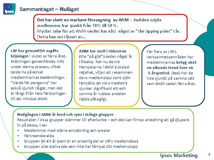 Sammantaget – Nuläget Det har skett en markant försvagning av ANM – Andelen nöjda