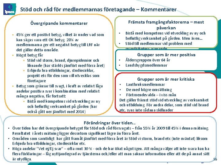 Stöd och råd för medlemmarnas företagande – Kommentarer Övergripande kommentarer • 45% ger ett