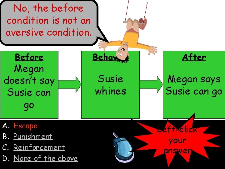 No, the before condition is not an aversive condition. Before Megan doesn’t say Susie