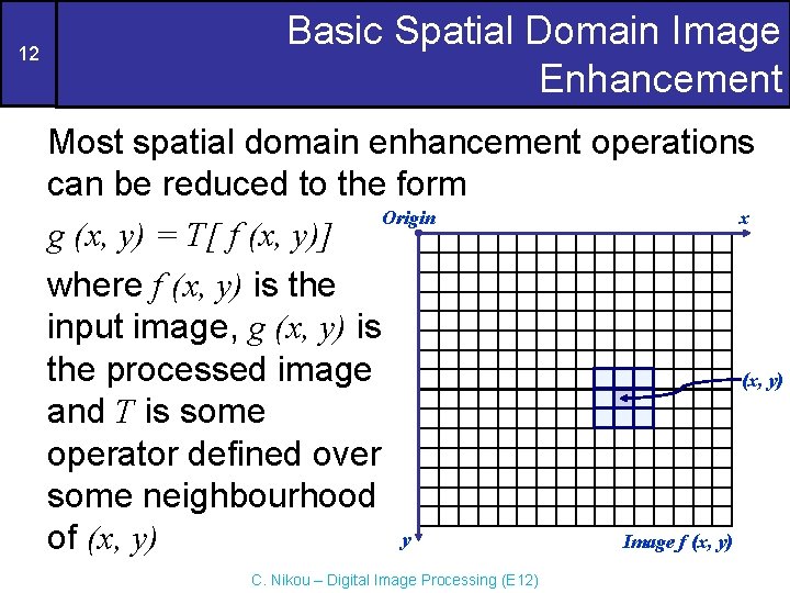 12 Basic Spatial Domain Image Enhancement Most spatial domain enhancement operations can be reduced