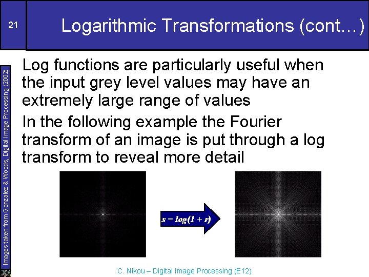 Images taken from Gonzalez & Woods, Digital Image Processing (2002) 21 Logarithmic Transformations (cont…)