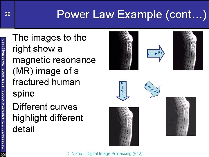 Power Law Example (cont…) The images to the right show a magnetic resonance (MR)