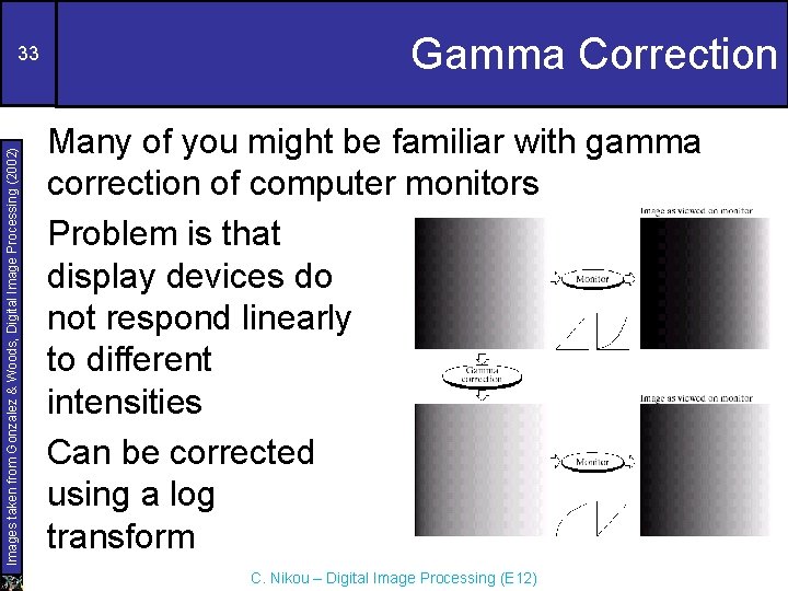 Images taken from Gonzalez & Woods, Digital Image Processing (2002) 33 Gamma Correction Many