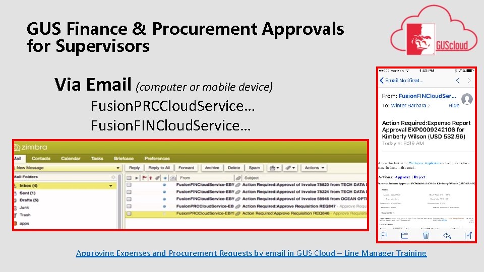 GUS Finance & Procurement Approvals for Supervisors Via Email (computer or mobile device) Fusion.