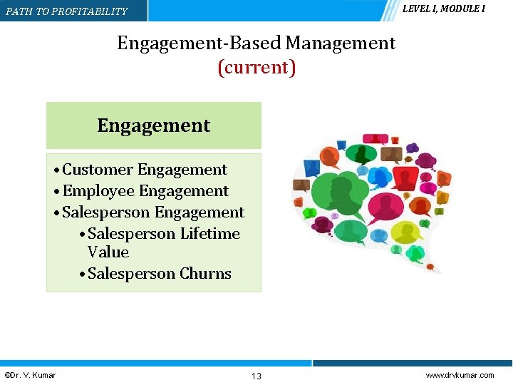 LEVEL I, MODULE I PATH TO PROFITABILITY Engagement-Based Management (current) Engagement • Customer Engagement