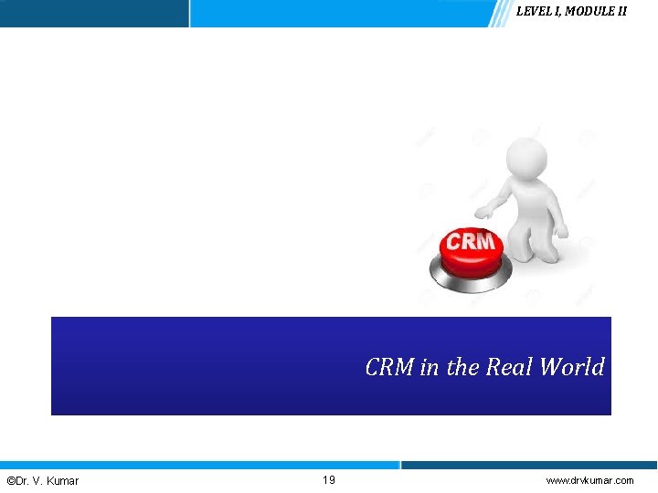 LEVEL I, MODULE II CRM in the Real World ©Dr. V. Kumar 19 www.