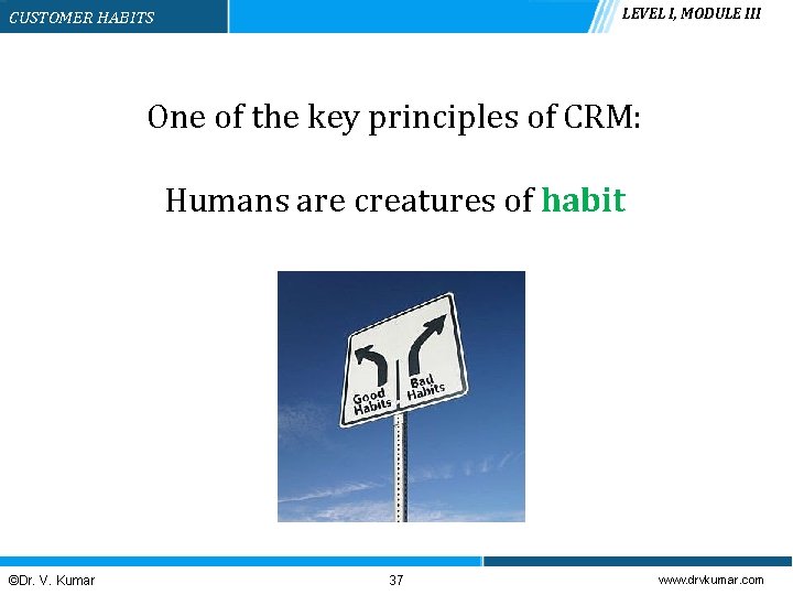 LEVEL I, MODULE III CUSTOMER HABITS One of the key principles of CRM: Humans