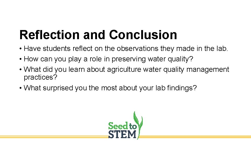 Reflection and Conclusion • Have students reflect on the observations they made in the