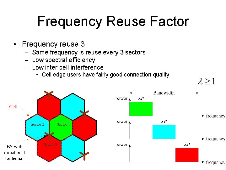 Frequency Reuse Factor • Frequency reuse 3 – Same frequency is reuse every 3