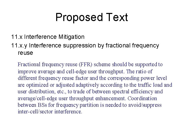 Proposed Text 11. x Interference Mitigation 11. x. y Interference suppression by fractional frequency
