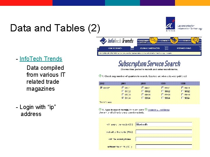 Data and Tables (2) - Info. Tech Trends Data compiled from various IT related