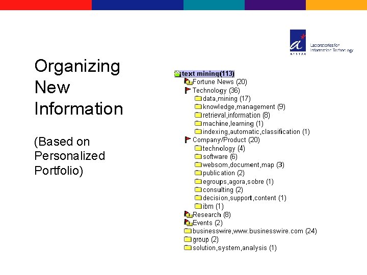 Organizing New Information (Based on Personalized Portfolio) 