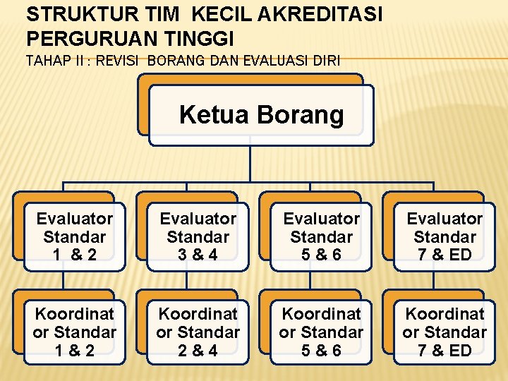 STRUKTUR TIM KECIL AKREDITASI PERGURUAN TINGGI TAHAP II : REVISI BORANG DAN EVALUASI DIRI