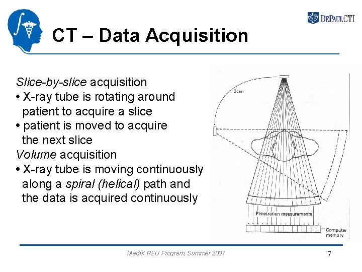 CT – Data Acquisition Slice-by-slice acquisition • X-ray tube is rotating around patient to