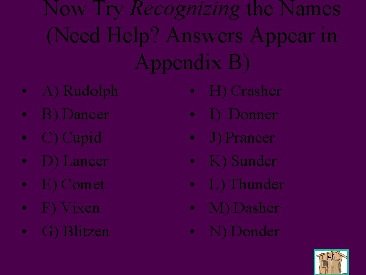 Now Try Recognizing the Names (Need Help? Answers Appear in Appendix B) • •