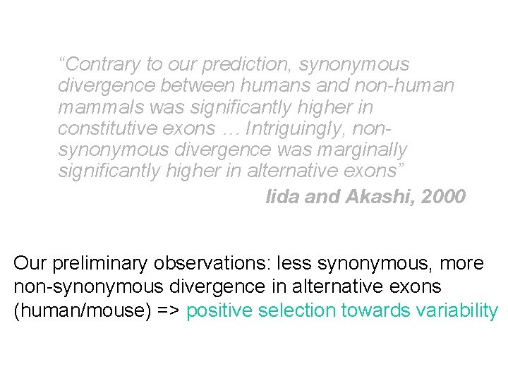 “Contrary to our prediction, synonymous divergence between humans and non-human mammals was significantly higher