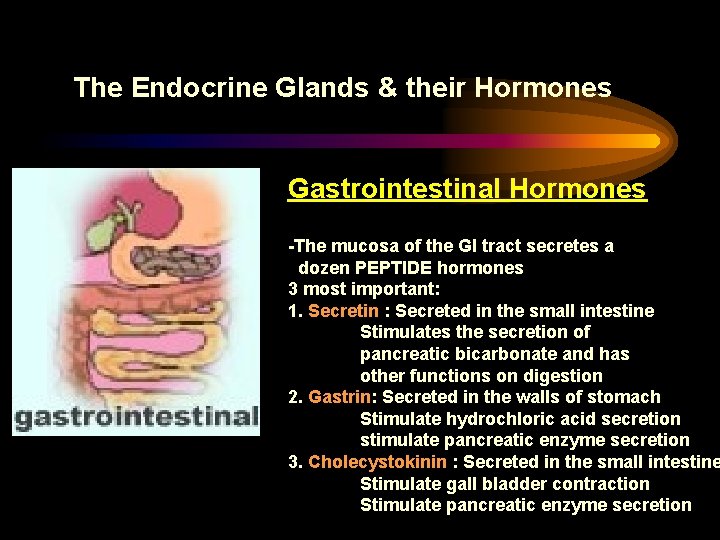 The Endocrine Glands & their Hormones Gastrointestinal Hormones -The mucosa of the GI tract