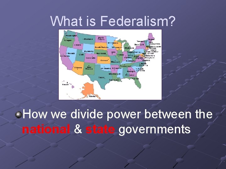 What is Federalism? How we divide power between the national & state governments 