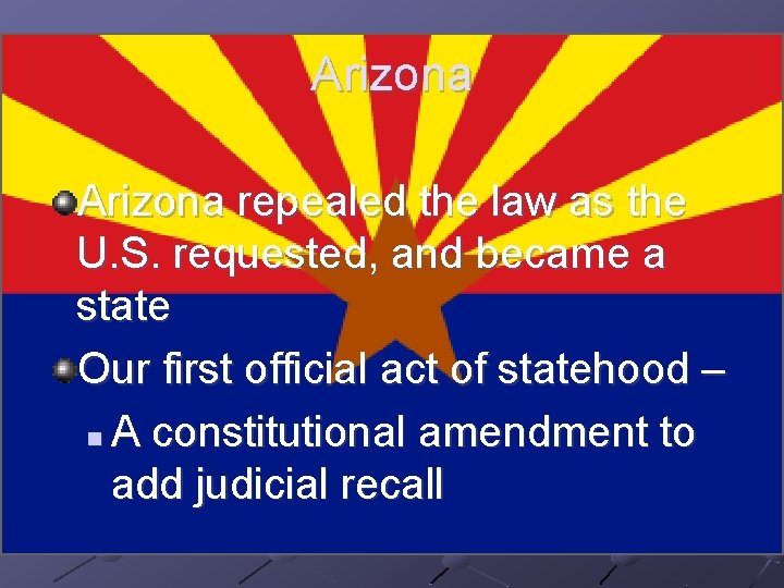 Arizona repealed the law as the U. S. requested, and became a state Our