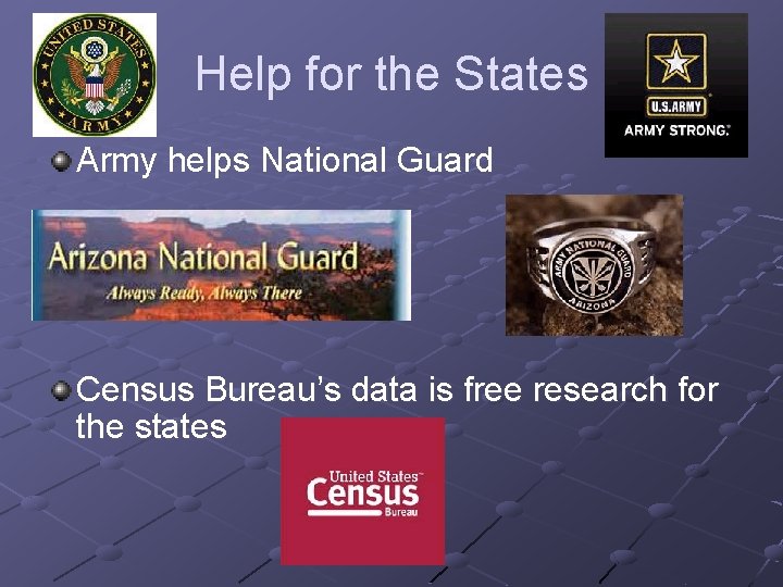 Help for the States Army helps National Guard Census Bureau’s data is free research