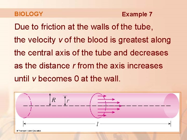 BIOLOGY Example 7 Due to friction at the walls of the tube, the velocity