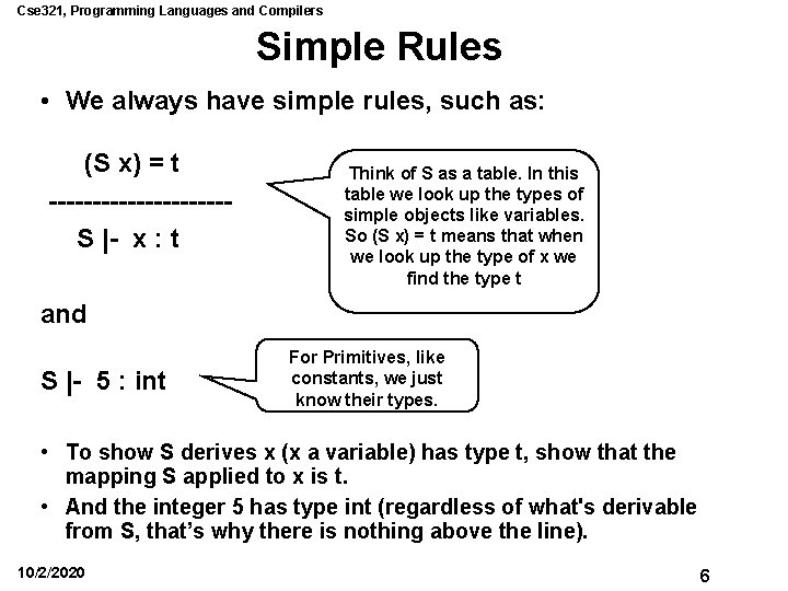 Cse 321, Programming Languages and Compilers Simple Rules • We always have simple rules, Cse 321, Programming Languages and Compilers Simple Rules • We always have simple rules,