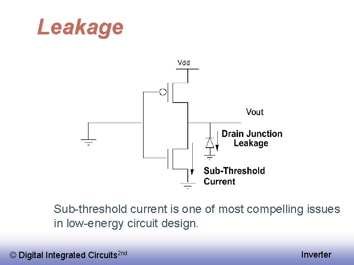 Leakage Sub-threshold current is one of most compelling issues in low-energy circuit design. ©