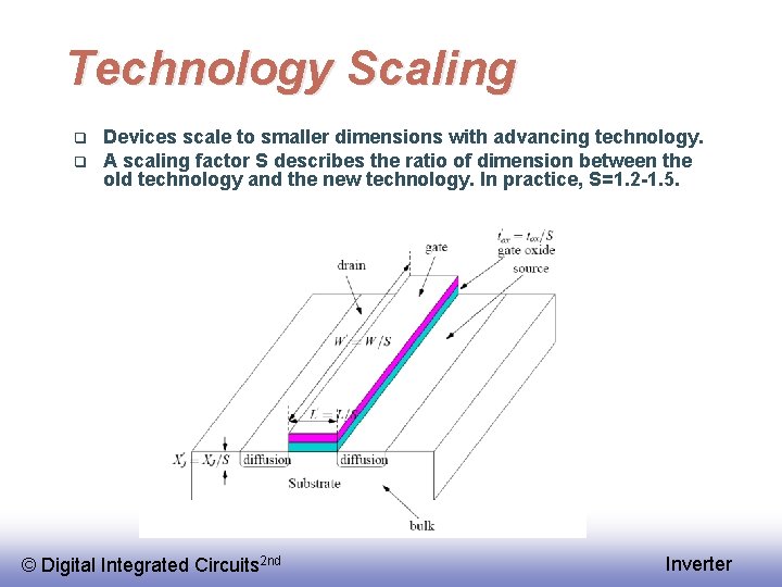 Technology Scaling q q Devices scale to smaller dimensions with advancing technology. A scaling