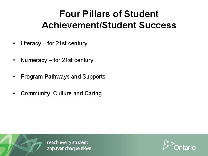 Four Pillars of Student Achievement/Student Success • Literacy – for 21 st century •