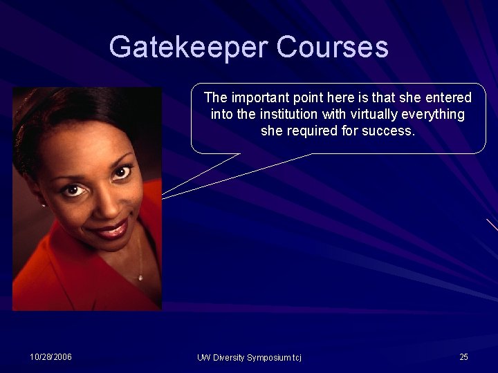 Gatekeeper Courses The important point here is that she entered into the institution with Gatekeeper Courses The important point here is that she entered into the institution with