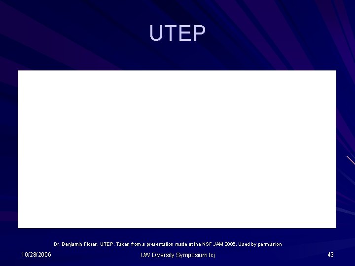 UTEP * Dr. Benjamin Flores, UTEP. Taken from a presentation made at the NSF UTEP * Dr. Benjamin Flores, UTEP. Taken from a presentation made at the NSF