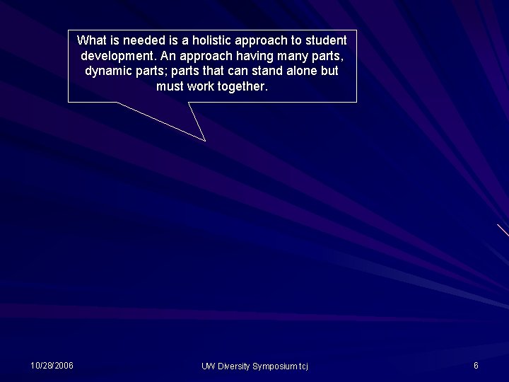 What is needed is a holistic approach to student development. An approach having many What is needed is a holistic approach to student development. An approach having many