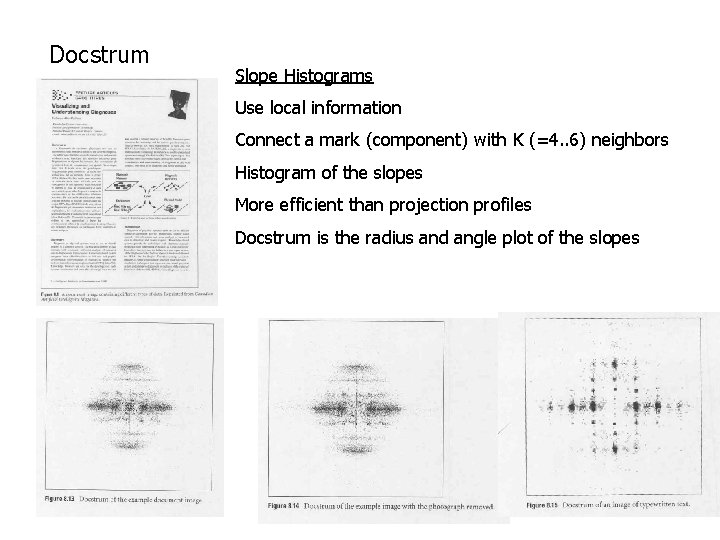 Docstrum Slope Histograms Use local information Connect a mark (component) with K (=4. .